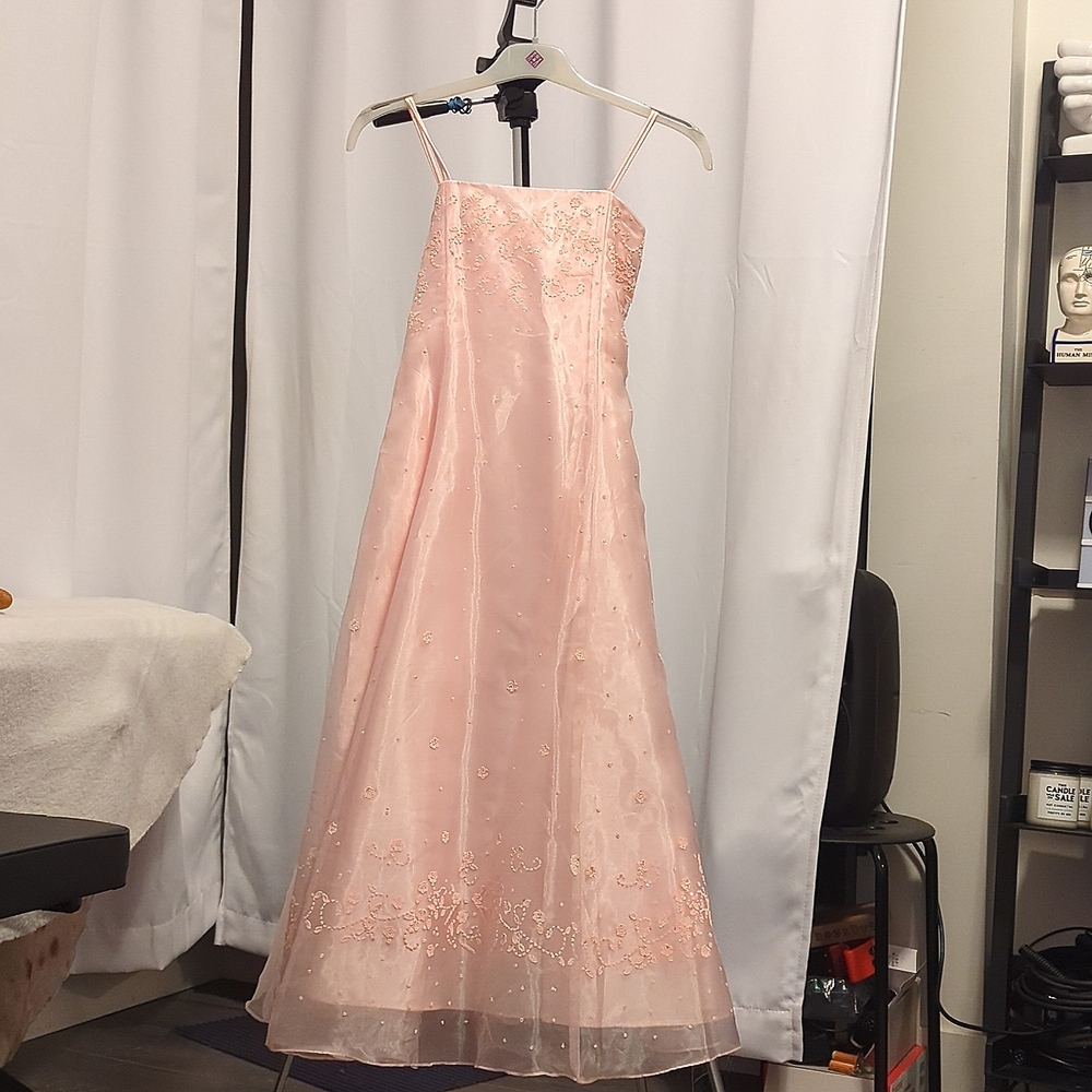 Girls' Pink Formal Dress with Embroidered Tulle